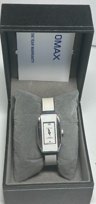 Adrina Quartz Silver Tone Cuff White Enamel Band  Watch Box in box W66 Box1