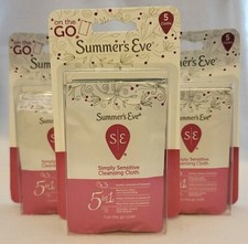  3 On The Go Summer's Eve Simply Sensitive Cleansing Cloths 5 Pk Travel Wipes