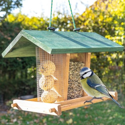 Vogelhaus Vogel Futter Haus zum Aufhängen mit Seil Plexiglas Kiefernholz Hütte