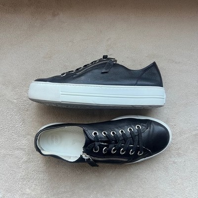 Paul Green Super Soft Women 8.5 UK 6Black Leather Side Zip Platform Sneakers