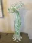 Vintage Murano Art Glass Green & White Gardenia Vase Beautiful 14” Tall MCM