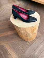 Vintage Charles Jourdan Paris Black Suede Leather Heels - Size 8.5 EU 39 UK 6 -