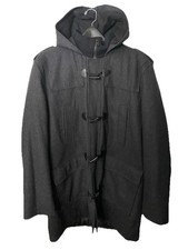 Vintage Guess Men  s Wool Pea Coat Jacket Hooded Heavy Quilt Lined Grey 2XL NEW