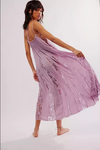 Maxi Vestido Free People Hailee Sin Cordones Íntimamente Corbata Cuello Redondo Plisado Correa XS Foto 2 de 2