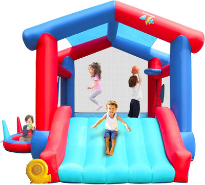 Inflatable Bounce House, Bouncy Castle with Blower for 4 Kids, 143 X 142 X 99 In