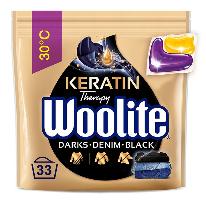 Woolite Dark Kapseln zum Waschen schwarzer Kleidung mit Keratinfarbe 33 Stück