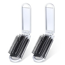 2 Pcs Travel Hair Brush with Mirror Folding Pocket Hair Brush for Women Girls