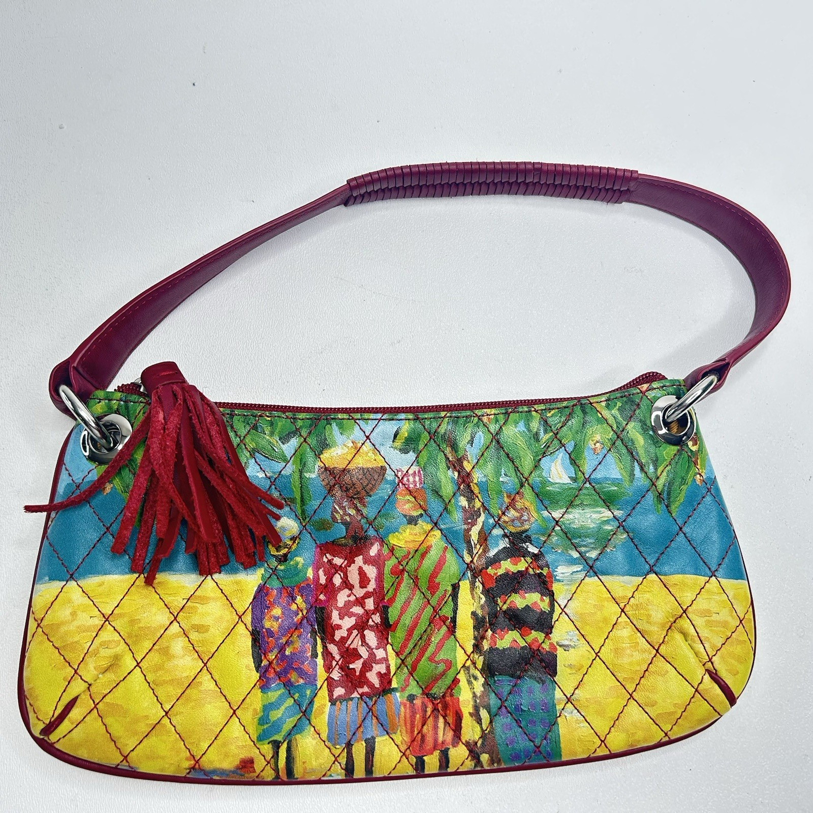 ICON Los Angeles Wearable Art Leather Handbag Purse Quilted Multi Colored