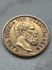 Kaiserreich Württemberg Karl 1864-1891 5 Mark 1877 F Gold