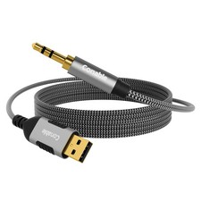 USB to 3.5mm Audio Cable 4 FT, A 1/8    TRS Aux Jack Adapter, 4FT, Grey