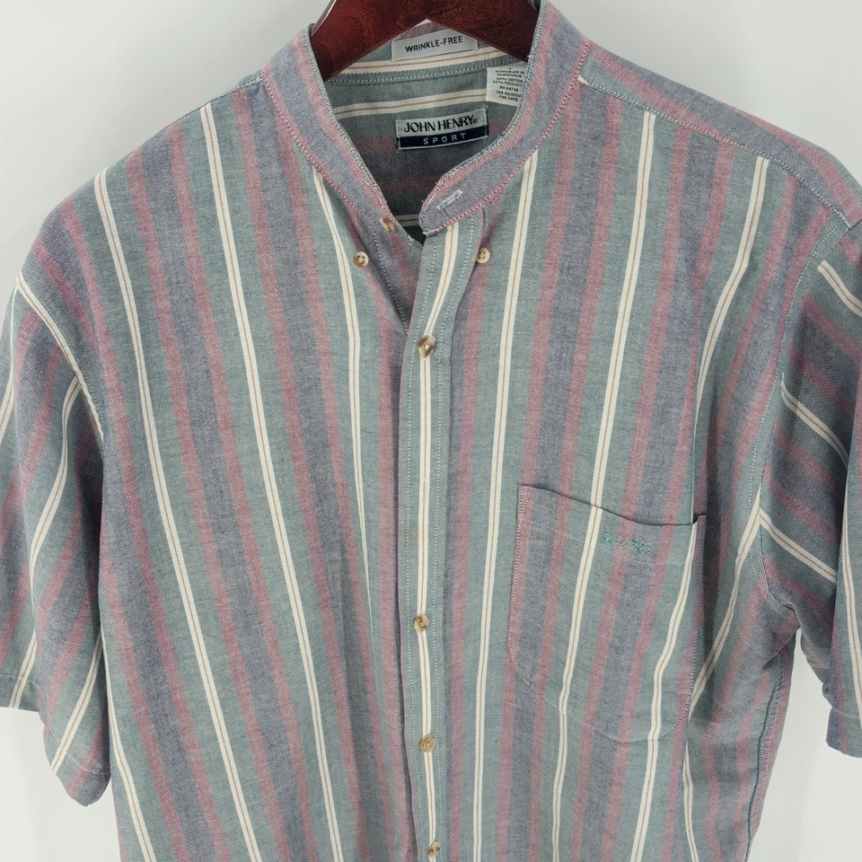Vintage John Henry Sport Striped Short Sleeve Winkle Free Shirt Gray Size L - Image 2 of 4