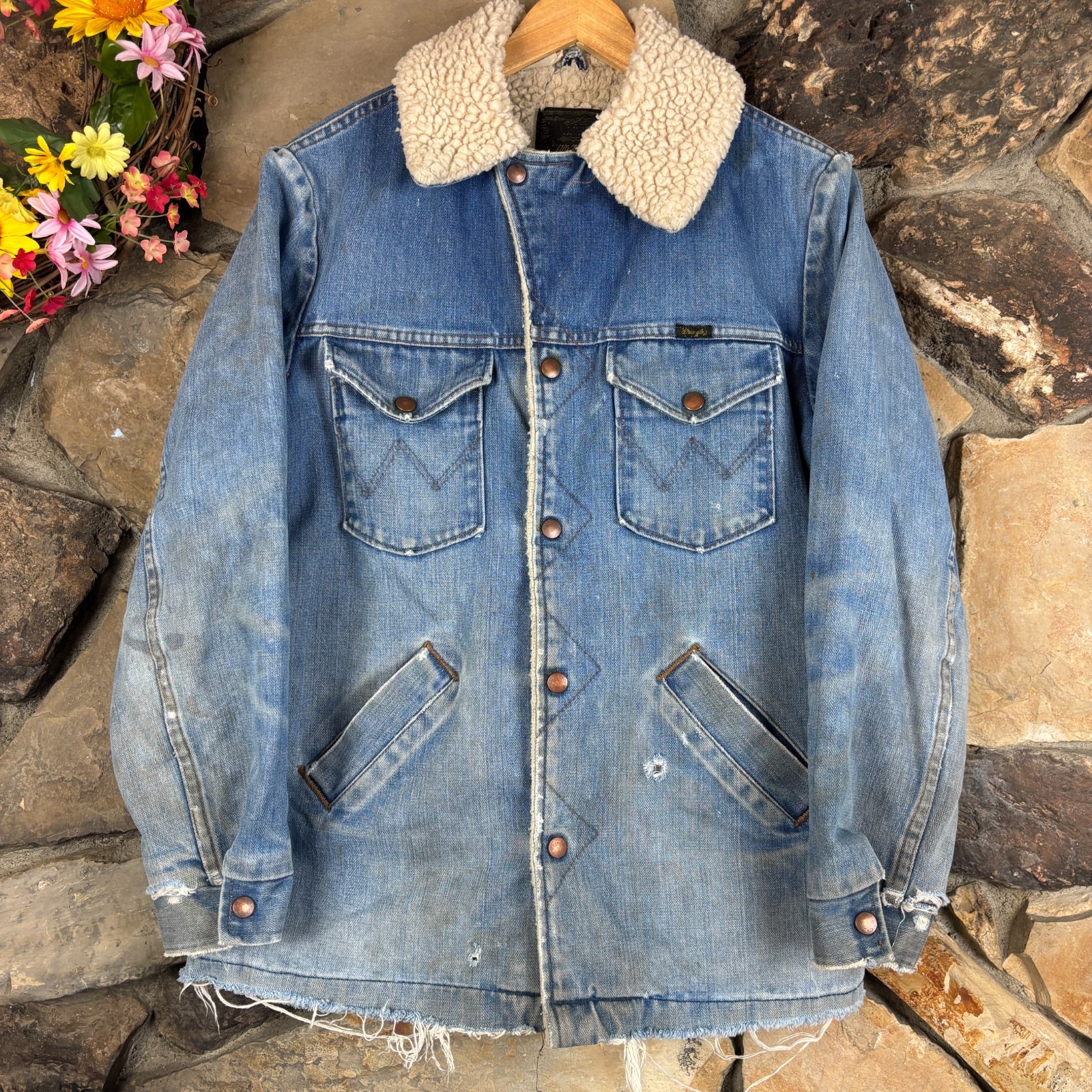 Vintage Wrangler Denim Jacket Mens M Sherpa Lined Wrange Tru