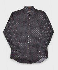 Vintage Sears Shirt Mens Medium Black 80s Diamond Print Fuji Silk Club Disco