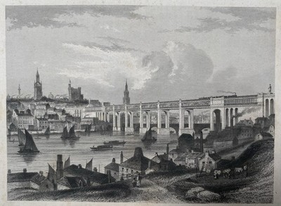 antike Grafik/historische Stadtansicht: Newcastle upon Tyne England um 1860