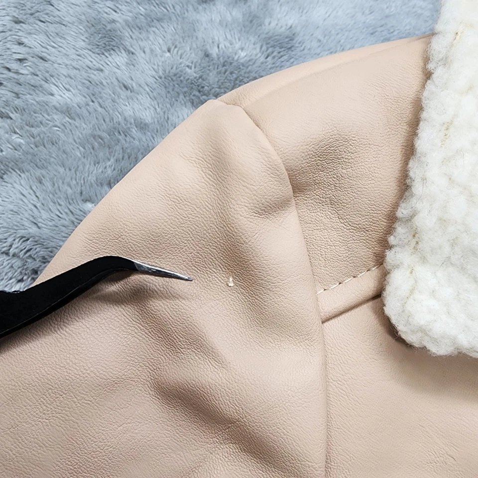 Charlotte Russe Jacket Women XS Pink Faux Leather Deep Pile Fleece Lined Moto — 第 2/4 张图片