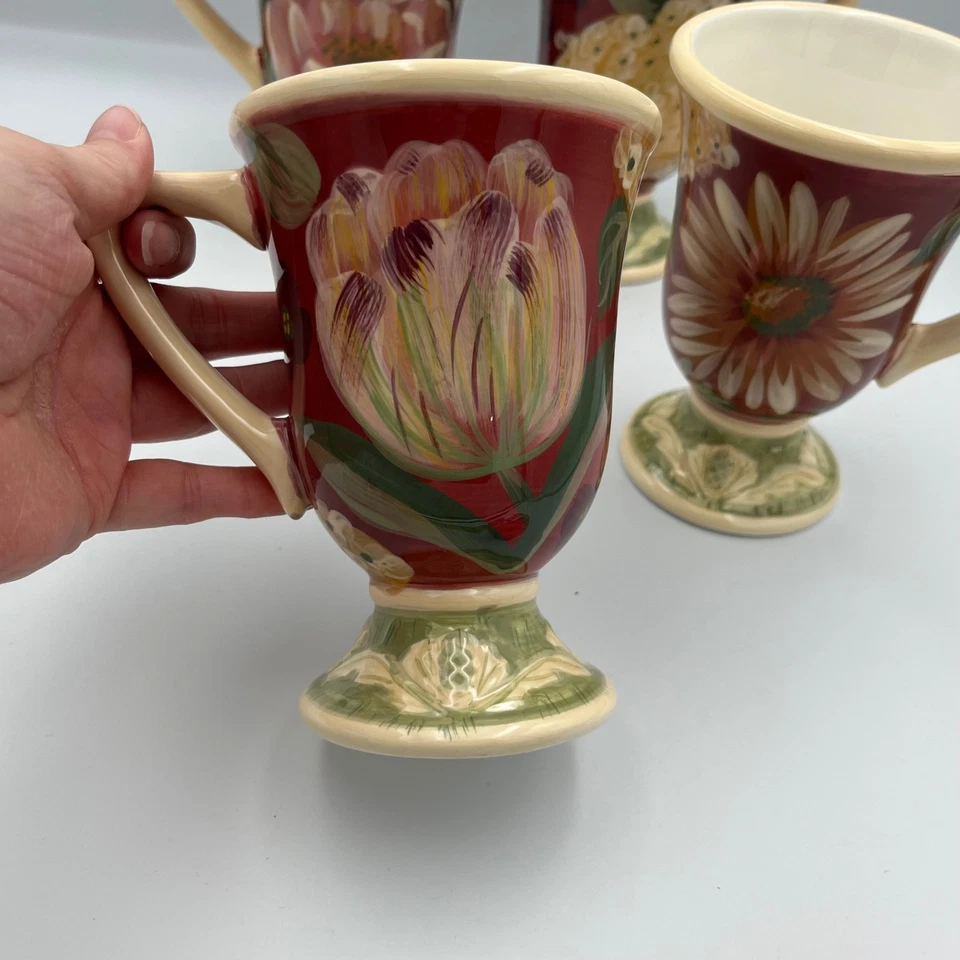 Certified International Set of 4 Footed Mugs Floral Design by Pamela Gladding - Image 2 of 4