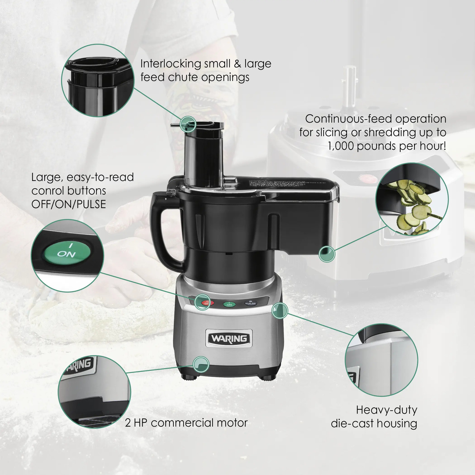 Waring WFP16SCD 4 Quart Continuous Feed Combination Food Processor