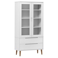Vitrinenschrank Weiß 90X35X175 Cm Massivholz Kiefer Glas Vitrine