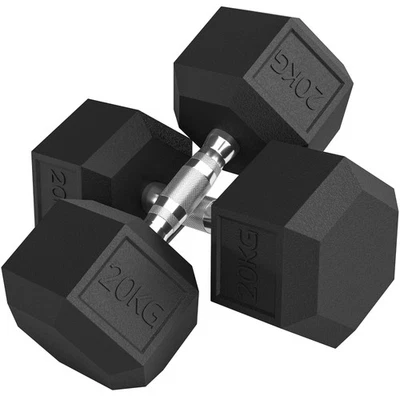 HOMCOM 2x20KG Rubber Hex Dumbbell Portable Hand Weights Home Gym