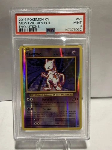 Evolutions 2016 Mewtwo 51/108 XY Reverse Holo Rare Pokémon Card PSA 9