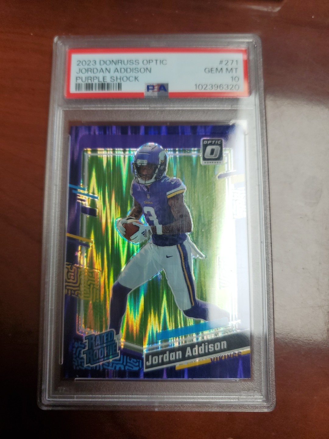 2023 Panini Donruss Optic - Jordan Addison #271 Purple Shock Prizm (RC) PSA 10