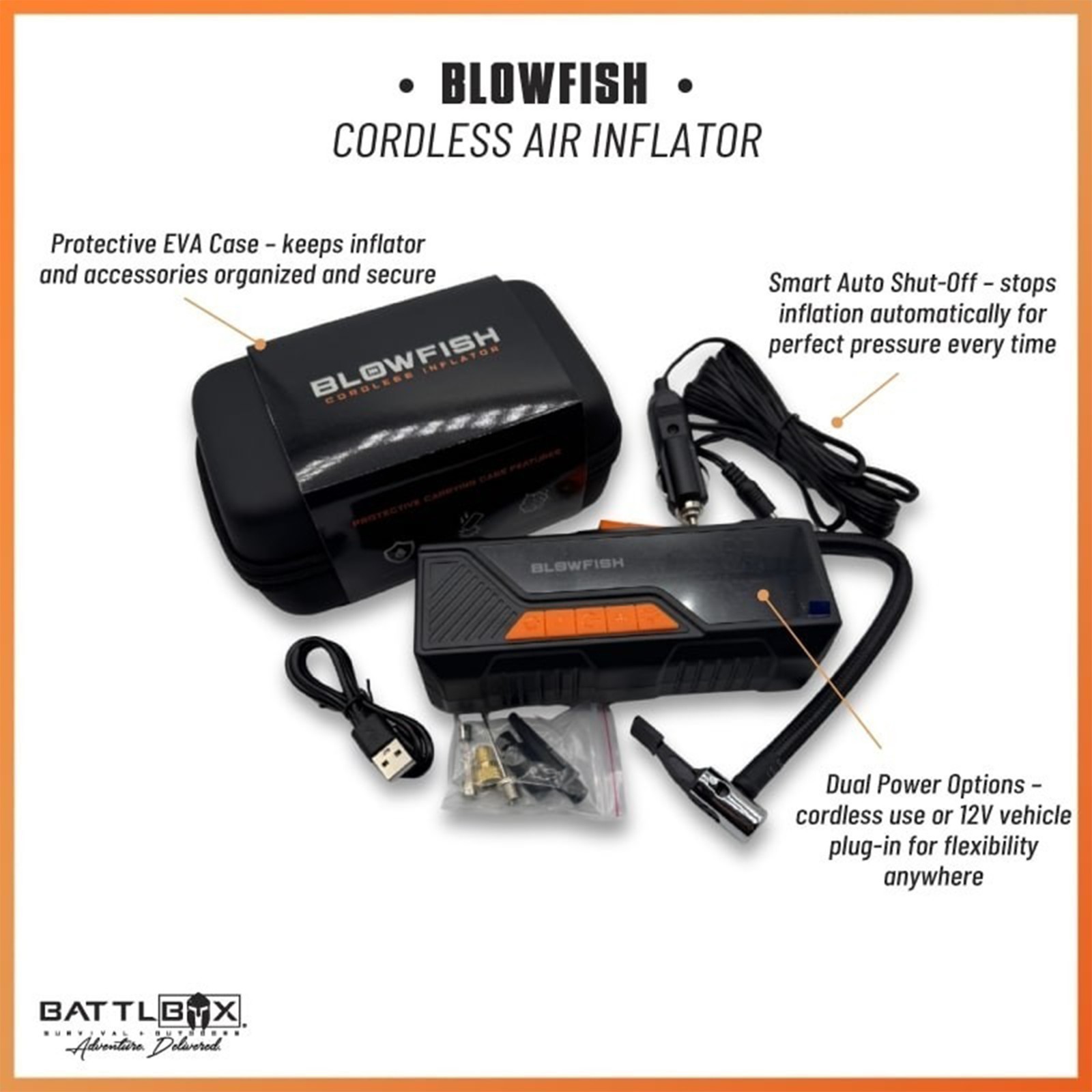 Blowfish Cordless Air Inflator Portable Tire Pump Compressor 12V with LED Light