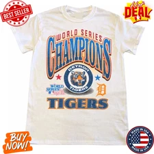 Vintage Detroit Tigers Inspired 1984 World Series Style White Short Sleeve S-5XL