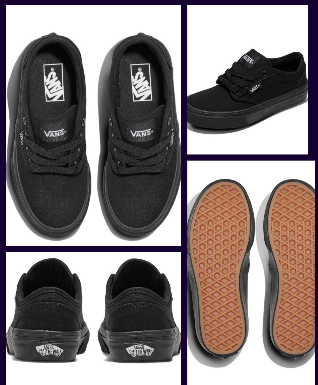NEW in Orig Box VANS Atwood  Black Canvas Kids Unisex Shoes SIZE 2 YT NEVER WORN