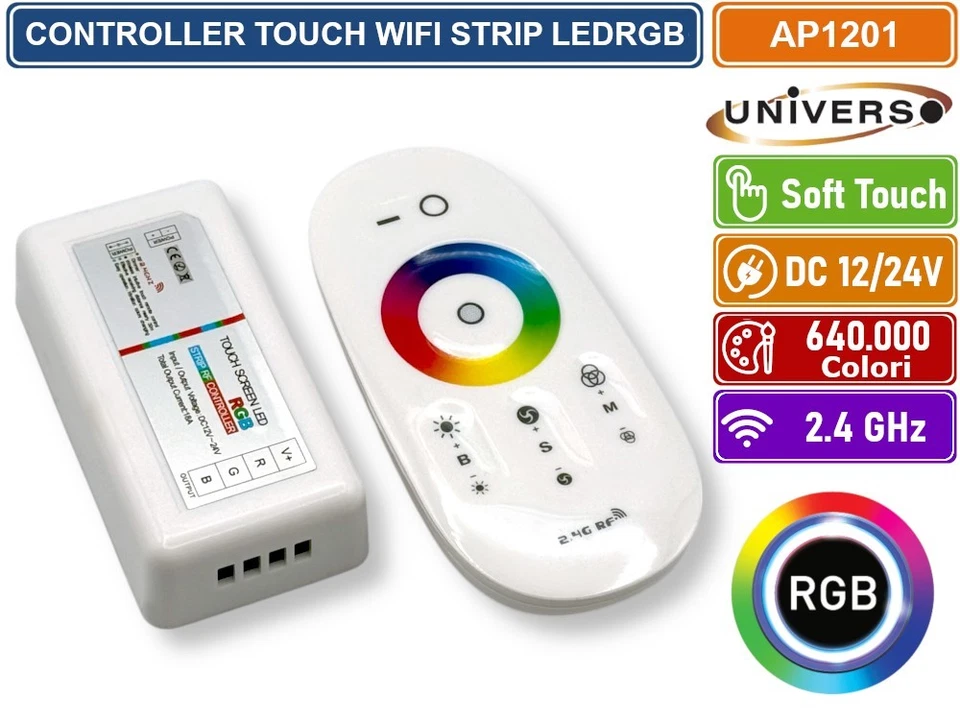 TELECOMENDO CONTROLLER TOUCH WIRELESS PER STRIP LED RGB DC 12/24V PORTATA 30MT - Immagine 2 di 4