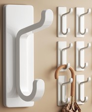 6 Pack Wall Hooks For Coat And Towel White Adhesive Door Hanger 13LB Stick On