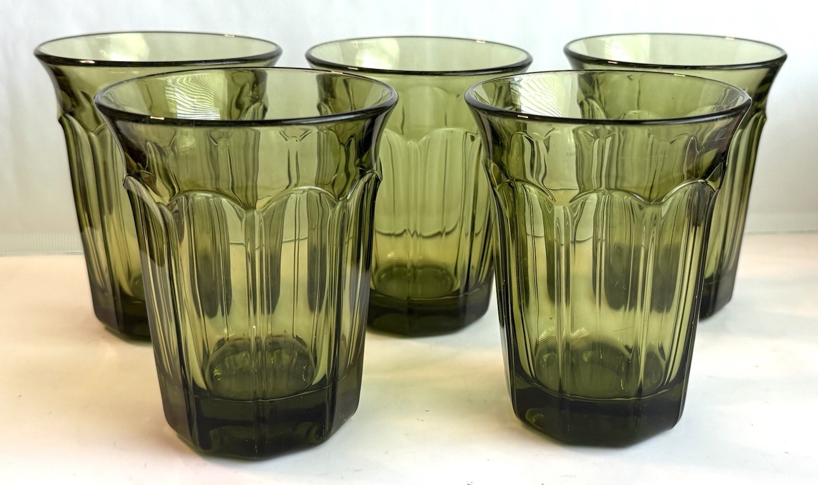 VTG 70s Westmoreland Green Colonial Glass Tumblers Set of 5