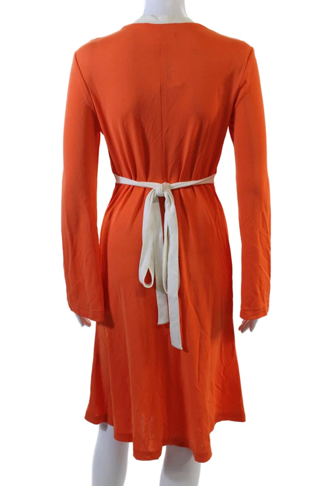 Vestido Escada para mujer línea A naranja cuello en V manga larga hasta la rodilla talla 36 Foto 3 de 4