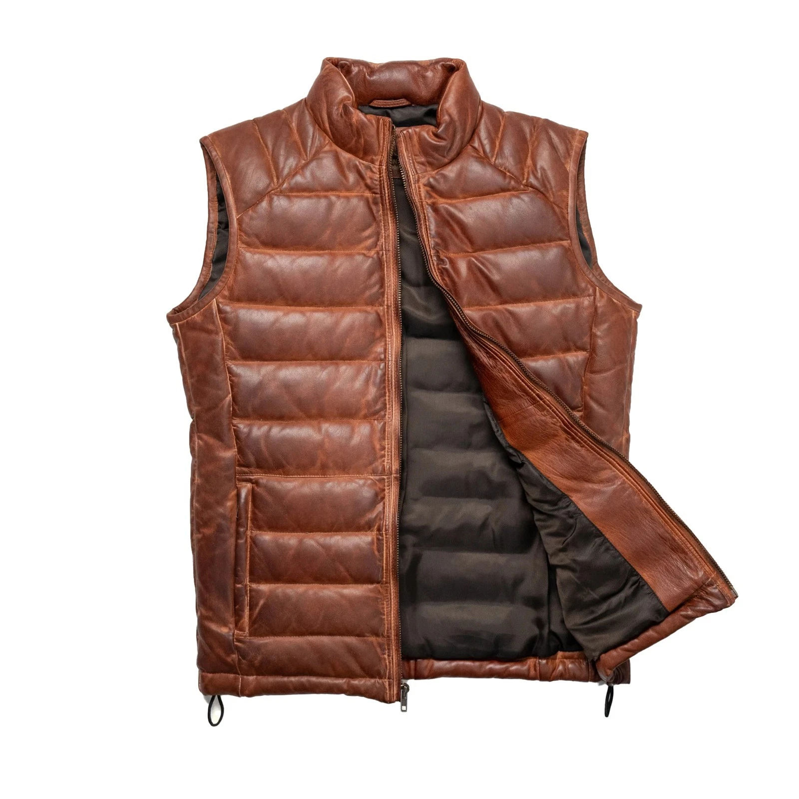Bridger Leather Down Vest Light Brown Puffer Down Vest Real Men Leather Vest