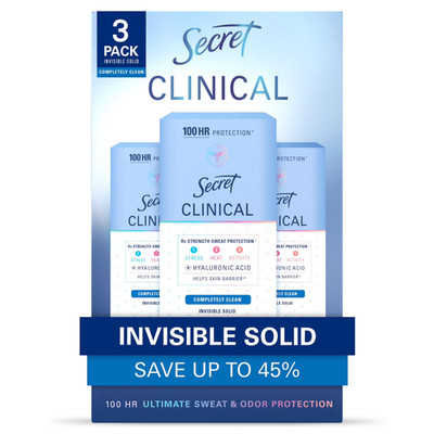 Secret Clinical Strength Invisible Solid Antiperspirant Deodorant,1.6 oz., 3 pk