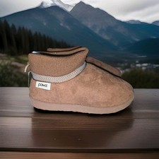pawz Brown Slip-On Faux Fur Chevron Trim Slippers Kids Size 2/3
