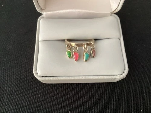 Vtg Barse Sterling Silver Ring Multicolored Gemstone Drop Charms Size 7