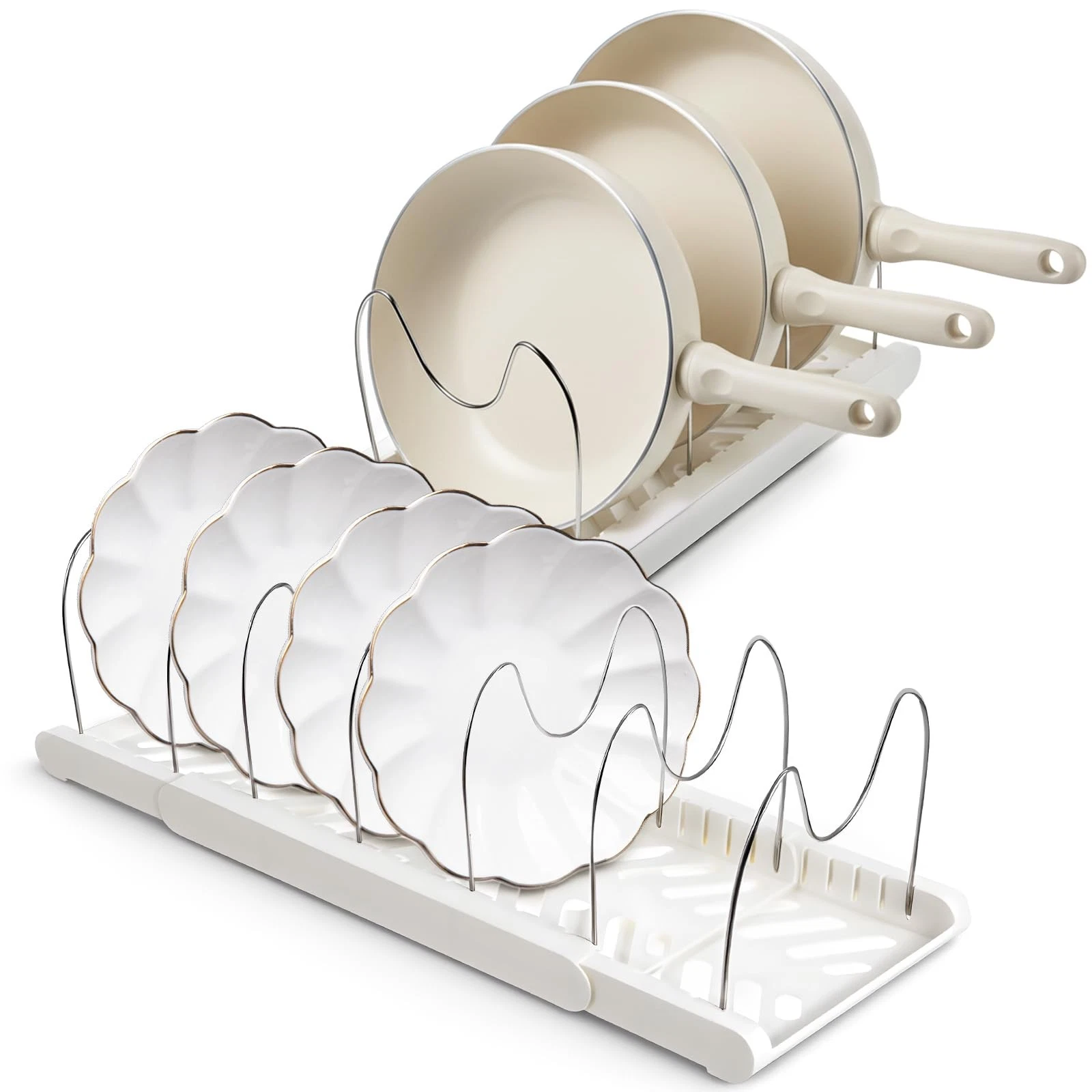 2 Pcs Expandable Pot and Pan Organizer for under Cabinet, Adjustable Lid Hold...