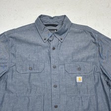 Carhartt Shirt Mens Large Blue Loose Fit Midweight Chambray Work Chest Pockets