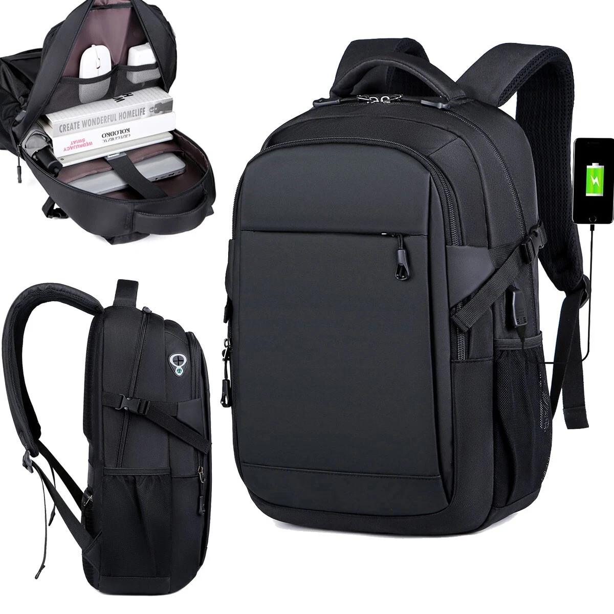 Men Laptop Backpack School Travel Computer Bookbag with USB Charging Port Black
Opens in a new windo