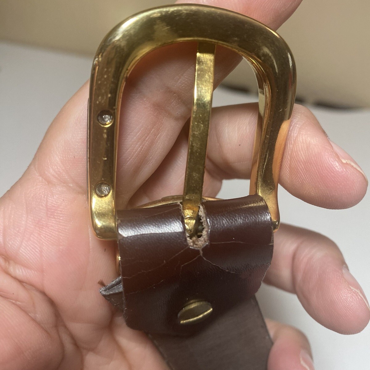 Vintage Versace Large brown leather belt W/Gold tone and  display picture 2