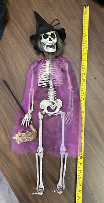 Halloween Skeleton Witch Tall 30'' hat broom Poseable Moveable Prop Decoration
