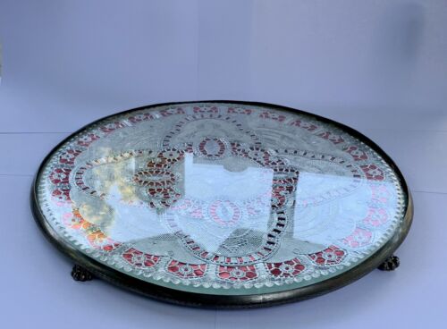 PAIRPOINT 2880 Ornate 12” Serving Table Tray With Etched Glass + Foil Antique - Picture 9 of 22