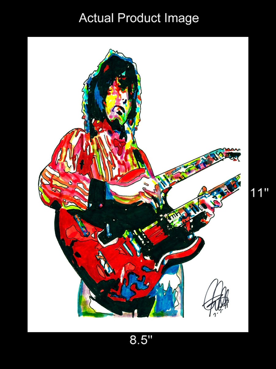 Jimmy Page Led Zeppelin Double Neck Guitar Music Poster Print Wall