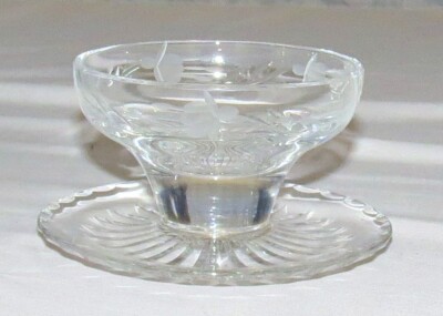 Stuart Cascade Sundae/Grapefruit Dish Cut Crystal Fuchsia Flowers