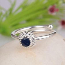 Blue Sapphire Adjustable Ring 925 Sterling Silver Engagement Ring Jewelry