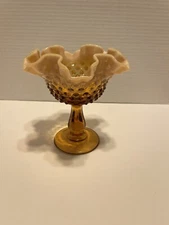 Fenton Compote Caramel Opalescent Hobnail Ruffled Edge Vintage
