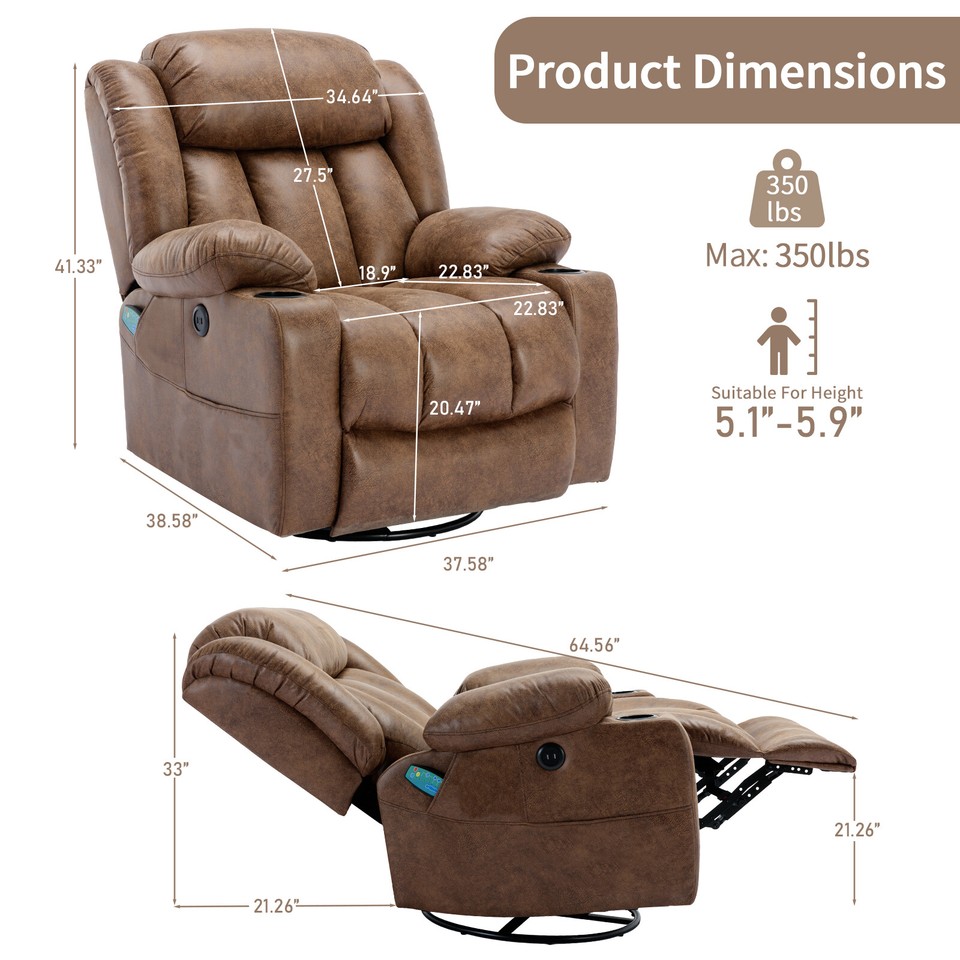 Aazon.co: COOSLEEP Oversized Swivel Rocker Recliner Chair, Glider