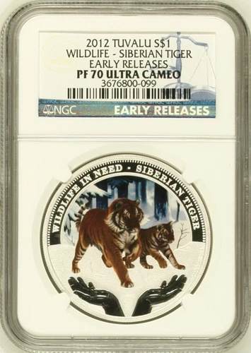 2012 1 oz Tuvalu NGC PF70UCAM Silver Siberian Tiger Early Releases 800099