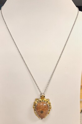 Cute Turtle Tortoise Rhyolite Stone Stamped Karis STS Pendant Chain Necklace