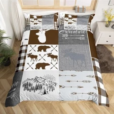 Camping Bedding Set For Boys,Farmhouse Hunting Deer Comforter Cover Rustic Cabin